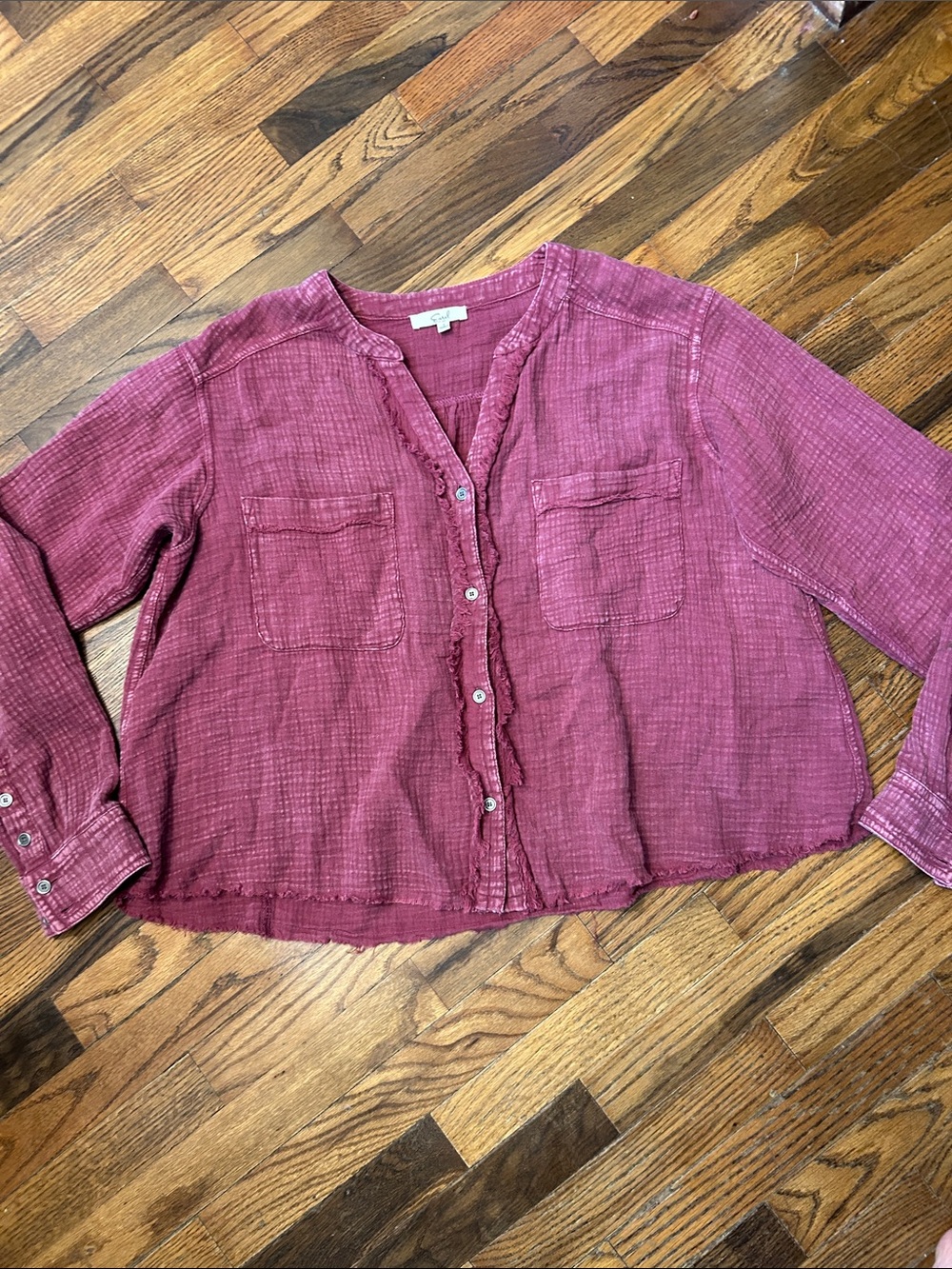 easel Washed Button-Front Top - Raspberry